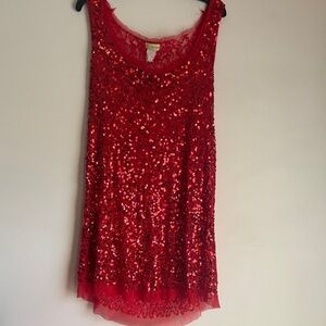 Red Sequin Sleeveless Top